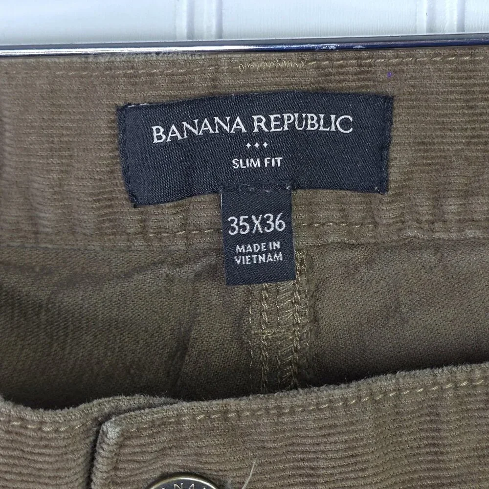 Banana Republic Corduroy Pant Men 35x36 Actual 35x34 Brown Slim Straight Stretch